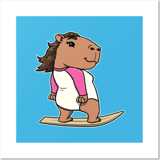 Capybara Surfer Girl Surfing Posters and Art